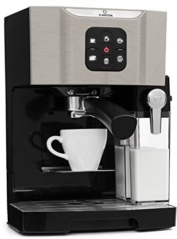 KLARSTEIN Cafetera Expreso de 1,4 L Con Espumador de Leche, 20 Bares, 1450W Para Café Molido, Helado, Capuccino y Café Con Leche