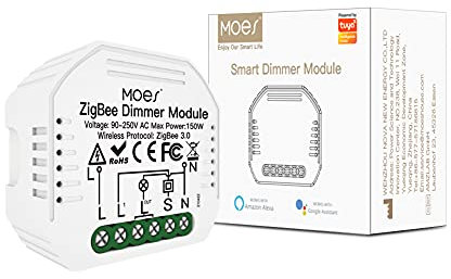 MOES Mini DIY Tuya ZigBee Smart Dimmer Switch Module, 1 Gang, Needs Neutral Line, Smart Life Tuya App, Wireless Remote Control, Alexa Google Home Voice Control, Requires Tuya ZigBee Hub
