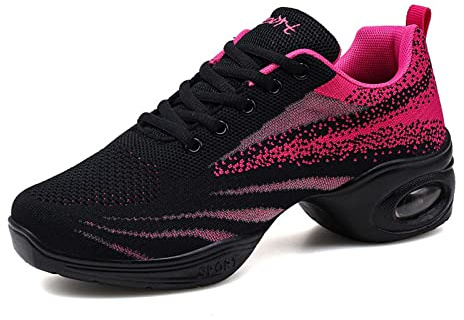 Zapatillas de jazz para mujer, con cordones y suela dividida, cojín de aire, modernas, plataforma, Rosa2., 38 EU