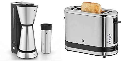 WMF Küchenminis Aroma Filterkaffeemaschine, 870 Watt, cromargan matt & Küchenminis 1-Scheiben Toaster Langschlitz XXl-Toast Brötchenaufsatz 7 Bräunungsstufen Überhitzungsschutz 600W Edelstahl matt