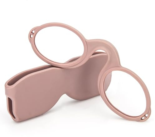 REAVEE Ultra Slim Armless Reading Glasses for Men Women, Small and Flat Readers Compact Pocket Size with Stick-on Case Holder,Pink 3.5