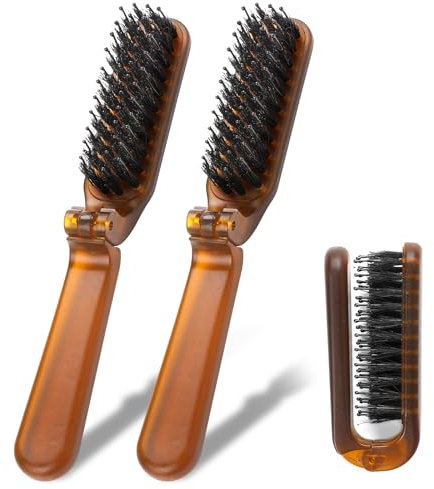 Mini spazzola per capelli, confezione da 2 spazzole da viaggio pieghevoli, con setole di cinghiale, piccola spazzola compatta per ripristinare la lucentezza e la levigatura dei capelli