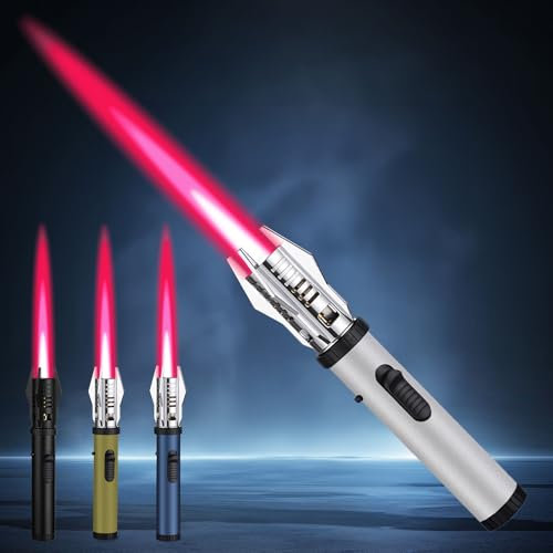 Jet Flame SOARFLY Accendino Antivento Ricaricabile con Blocco di Sicurezza e Fiamma Regolabile, Accendino a Gas Butano per Cucina, Campeggio, Barbecue, Camino