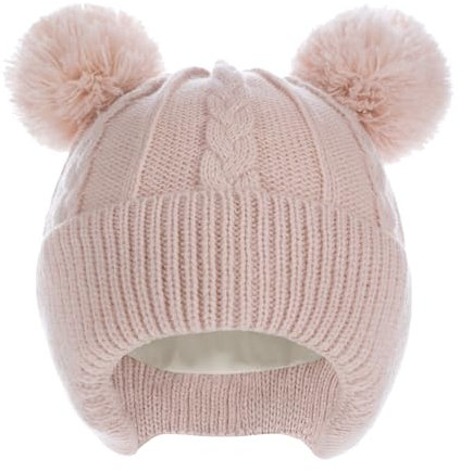 Creekstone Babybeanie-mössor, småbarn, tofsmössa, varm, mjuk, fodrad med fleece, vintermössa för baby, flicka, pojkar, ROSA, 2-6 år