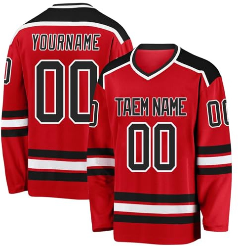 Personalisiertes Eishockey-Trikot mit eigenem Druck, langärmeliges Eishockey-Trikot für Eishockey-Fans, Herren, Damen, Jugend, 1-Rot, L