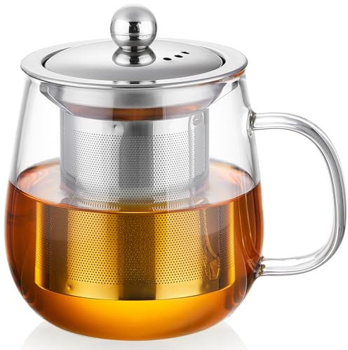 MESNEY Taza Infusiones con Tapa y Filtro 500 ml – Taza de Té con Filtro y Tapa de Borosilicato – Taza para Infusiones con Asa Ancha y Filtro Antirresiduos de Alta Precisión