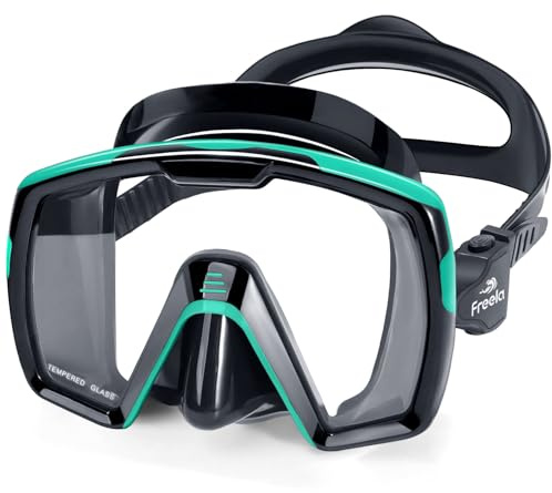 Freela Adult Swim Goggles Mask for Adult Men Women with Nose Cover, Pool Water Beach Swimming Goggles Mask Anti Fog No Leakage, 180° Clear View Low Inner Volume Wide Vision Underwater Green Comfort