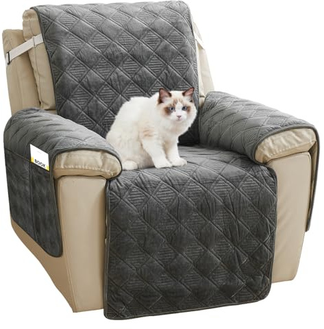 QQJIN Plüsch Sesselschoner für Relaxsessel, 1 Sitzer rutschfest Fernsehsessel Sesselschoner mit Taschen, Schutz vor Schmutz und Kratzern Sesselbezug,Grau,1 Seater