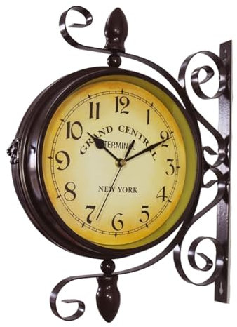 Milageto Orologio da Parete Bifacciale Vintage in Ferro, Silenzioso per