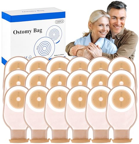 Confezione da 100 sacchetti per colostomia, forniture per stomia da 15 mm-65 mm, borsa monoblocco per la cura della stomia da lostomia, sacchetti drenabili tagliati a misura con chiusura.