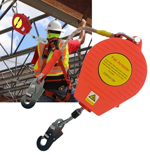 BOVDC Dispositivo Anticaidas Retráctil, Rojo Linea de Vida Retractil Homologado 200 KG, 10m Arnés de Seguridad Anticaídas Retráctil Trabajo en Tejados/Altura(Rojo - 1 Pieza,10m)