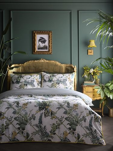 Laurence Llewelyn-Bowen Duvet Cover Set, 100% Cotton, Double 200x200cm, Green, 200 Thread Count, Floral Trellis Pattern, with 2 Pillowcases