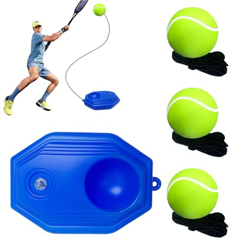 DYHNQE Tennis Trainer, Tennis Trainer Set with 3 Rebound Balls Anti-Tangle String Tennis Practice Equipment Portable Solo Trainer Set for Adult Player Beginner