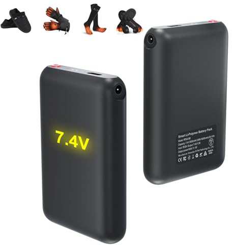 Rtdep Batteria ricaricabile ai polimeri di litio, 7,4 V, 3000 mAh, batteria riscaldabile, calze riscaldabili, guanti riscaldabili