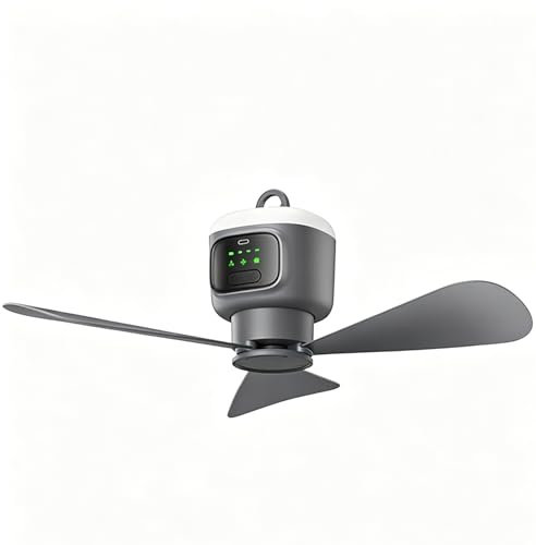 EUUEKathy Portable Ceiling Fan with Remote, 12000mAh Battery, Timer 2-8H, Low Noise Detachable Blades, Night Light for Tent/Camping/Home/Bedroom, Hanging Design