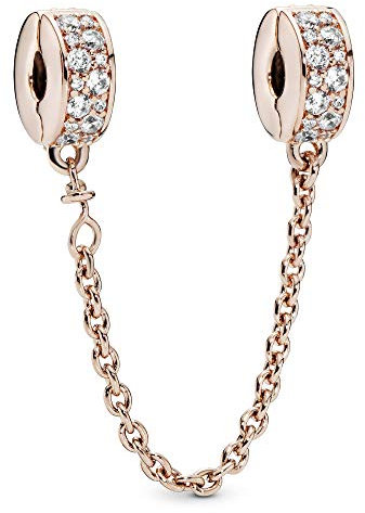 Pandora Timeless 14k Rose gold-plated safety chain with clear cubic zirconia and silicone grip
