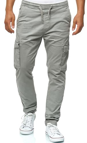 Indicode Hombres Broadwick Pantalón Cargo de algodón con 6 Bolsillos Lt Grey L