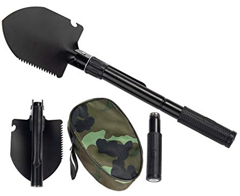 Jipemtra Gardening Folding Shovel Military Camping Shovel Survival Gear Entrenching Tool with Carrying Pouch Metal Handle for Camping Trekking Gardening Fishing Backpacking Snow (Black Zipper Pouch)