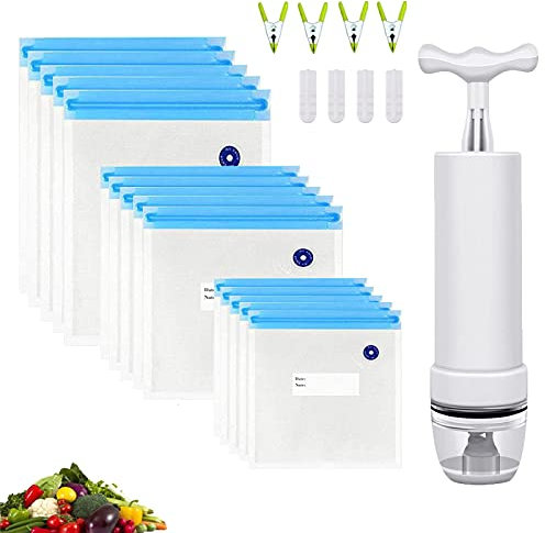 Sacs Sous Vide 15 Pcs Sacs De Stockage Des Aliments Sous Vide Réutilisables Avec 1 Pompe À Main, 4 Clips D'étanchéité et 4 Clips Sous Vide Pour Le Stockage Des Aliments