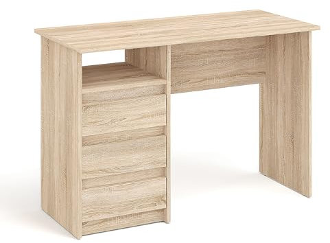 KOMTO Schreibtisch mit Schubladen - Bürotisch Computertisch Klein Arbeitstisch Büro PC-Tisch Kinderschreibtisch mit Stauraum | Moderner Schreibtisch Sonoma Eiche | Oslo 110 x 50 x 74 cm