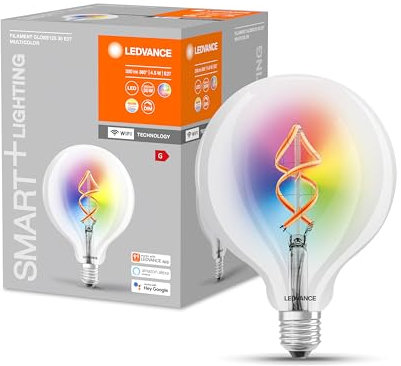 LEDVANCE G60D, Lampada Smart LED con Wifi, E27, colore RGB, forma del globo, filamento colorato come luce d'atmosfera, sostituzione delle lampadine da 60W, controllabile con Alexa, Google,App