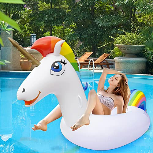 SUNCLAY Aufblasbarer Einhorn Schwimmer,Aufblasbare Pool Spielzeug für Kinder und Erwachsene, Wasserspielzeug Luftmatratz Aufblasbares Tier für Sommer Strand Urlaub Party