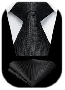 HISDERN Krawatte Schwarz Herren Krawatten mit Einstecktuch Hochzeit Elegant Krawatte & Taschentuch Set Business