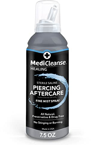 MediCleanse Sterile Saline Piercing Aftercare Fine Mist Spray, 7.5 Ounce, All Natural, No Alcohol, Vegan Friendly, for Piercings and Tattoos, Made in USA