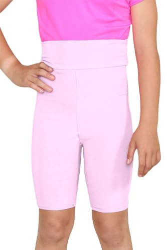 Janisramone Flickors cykelshorts med hög midja för barn, enkel mikrofiber, gymnastik, dansshorts, Babyrosa, 9-10 Years