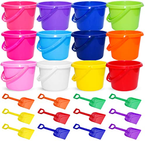 BeneFine 12 Pack Sand Buckets and Shovels for Kids 7.48 Inches | Beach and Sand Toys at The Beach | Use for Sand Molds at The Sandbox -12 Pail and 12 Shovel Set