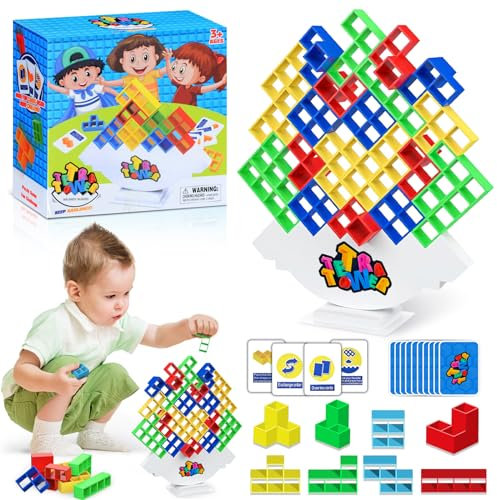JOKSNK 64PCS Tetra Tower Spiel, Balance Spielzeug Tower Game, Kreative Stapelspiel Spielzeug, Kinder Stapelturm Holz, Lustige stapelspiel Puzzlespiele-Geschenke für Jungen und Mädchen ab Jahre 3+
