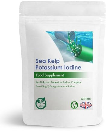 Sea Kelp and Potassium Iodine - 100 Tablets | Natural 150mcg Iodine | Thyroid Function, Skin and Brain Health (Vegan)