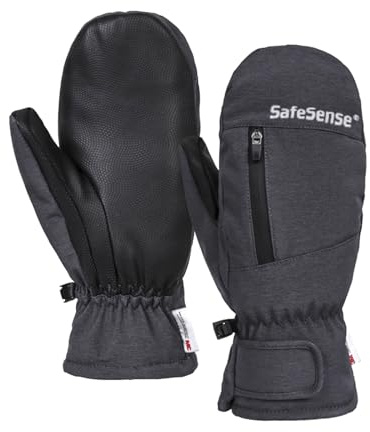Safesense Ski Mittens for Adults, 3M Thinsulate Ski Gloves, Built-in 5-Finger waterproof windproof warm Insulated Winter Gloves for Women & Men Skiing Snowboard Dark Grey L