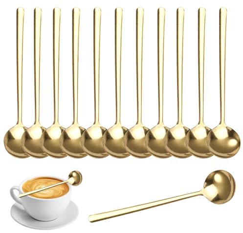 Kaffeelöffel Edelstahl Gold Dessertlöffel Teelöffel 12 Stück Kaffee-Löffel Klein Kaffeelöffel Kaffeelöffel-Set für Dessert Kaffee Eis 13 cm Mini-Löffel-Set für Zuhause, Küche Café, Spülmaschinenfest