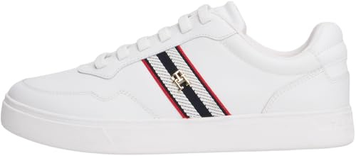 Tommy Hilfiger Donna Sneakers con Suola Preformata Webbing in Pelle, Bianco (White), 40