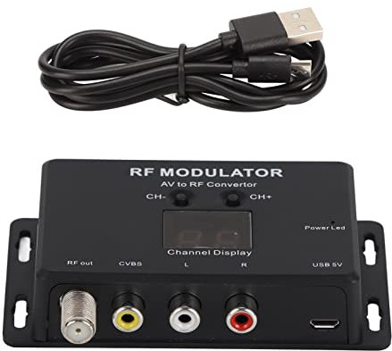 Adaptador coaxial del modulador de RF, Universal Composite AV a RF Coax Agile Modulador Agile Soporte PAL NTSC 21 canales Modulador de enlace de TV para caja superior