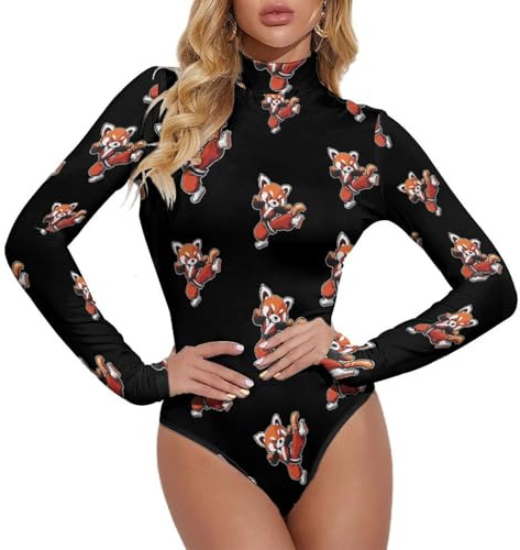 Redpanda Karate Shapewear Bodysuits for Women Tummy Control Long Sleeve Shirt Thong Turtleneck Top