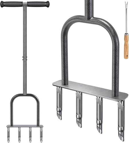 Lifeswell Aerifiator för gräsmatta manuell, gräsmatta fläkt – gräsmatta med gummihandtag, trädgårdsredskap, gräsmatta, luftare, vertikalare, trädgårdsspridare för komprimerade golv, gräsmatta skötsel