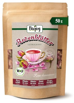 Biojoy BIO Rosenblad, torkade, ätliga, örtte, 50 g | Perfekt för te eller dekoration, Rosa damascena L.