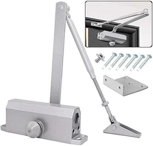 Türschließer Automatik Hydraulik, einstellbarer automatischer Federtürschließer, Puffer geschlossen für gewerbliche und private Zuhause 40-65 kg Tür mit Videoinstallation EN1154 Zertifizierung Silber