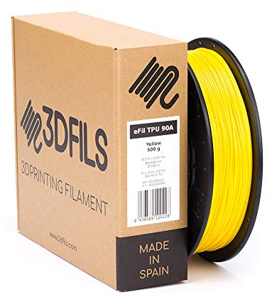 3DFILS - Filamento flexible para impresión 3D eFil TPU 90A (1.75 mm / 500 g, Amarillo)