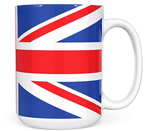 Mug Monster - Union Jack Full Wrap Flag, British or London Souvenir, Jubilee Gift - Ceramic Coffee Mug/Cup, Gift for Men or Women, Extra Large and Giant Cup Available, 15oz White Beaker