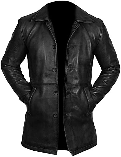 LP-FACON Uomo Cappotto Lunghezza 3/4 - Marrone, Vera Pelle Sportiva, Cappotto Antipolvere, Nero , L