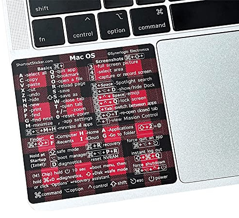 SYNERLOGIC Mac OS Keyboard Shortcut No-Residue Vinyl Sticker, Compatible with 13-16 MacBook Air/Pro iMac Mac mini (Buffalo Plaid)
