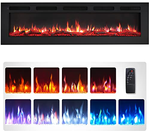 FlameKo Wilton 60/152cm Electric Fireplace, Wall Mounted, Recessed, 9 Colour Flame Effect, Media Wall Compatible, 900W - 1800W Heater, Remote Control