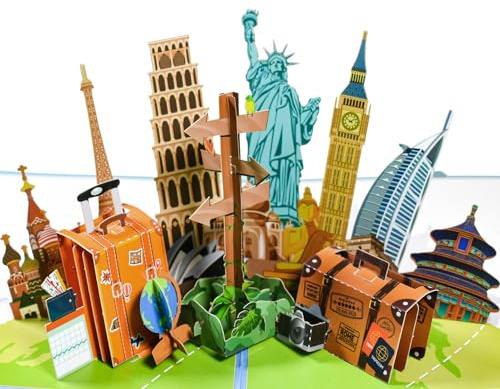 Magic Ants Tarjeta emergente de viaje 3D, tarjeta emergente de cumpleaños 3D para amantes de los viajes, tarjetas de vacaciones, tarjetas de viaje por carretera, tarjeta emergente de jubilación