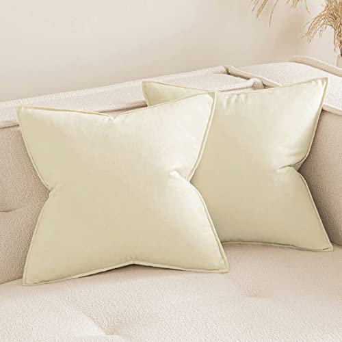 MIULEE 2er Set Samt Kissenbezug Flansch Kissenhülle Dekorative Sofakissen Dekokissen Umwickelte Kante Kissenbezüge Zierkissenbezug für Sofa Wohnzimmer Schlafzimmer 40x40 cm Beige