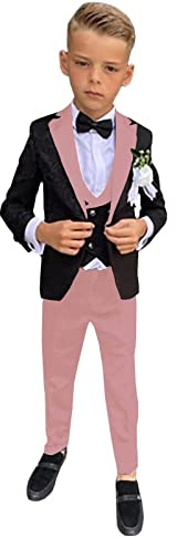 SAROULU Black Jacqurd Boy Wedding Suit Peaked Label Formal Party Celebrity Dress Ring Bearer Outfits Dusty Rose 12