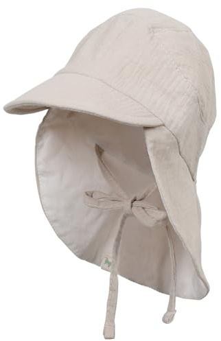 Petinard Label Musselin Sonnenhut Schirmmützen mit Nacken- und Ohrenschutz UV-Schutz (UPF 50+) für Babys und Kinder Unisex