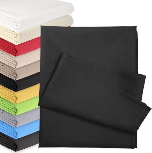 Bettlaken OHNE Gummizug 140 x 200 cm Schwarz (85% Baumwolle 15% Poly) Betttuch Glatte Betttücher Baumwolle Laken Haustuch Leintuch